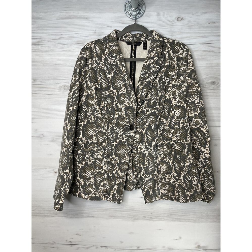 GILI Blazer Womens 14 Snake Print Tan Black Single Button Stretch Jacket‎ Modern